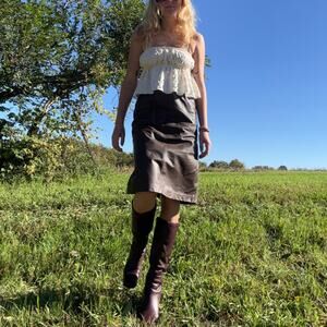 Vintage 90s La Vogue Brown Genuine Leather Midi Pencil Skirt 6 Downtown Girl
